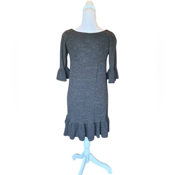 Free People Wool Mini Dress Ruffle Cuffs and Hem Scoop Neck Womens Large Gray - Picture 2 of 8